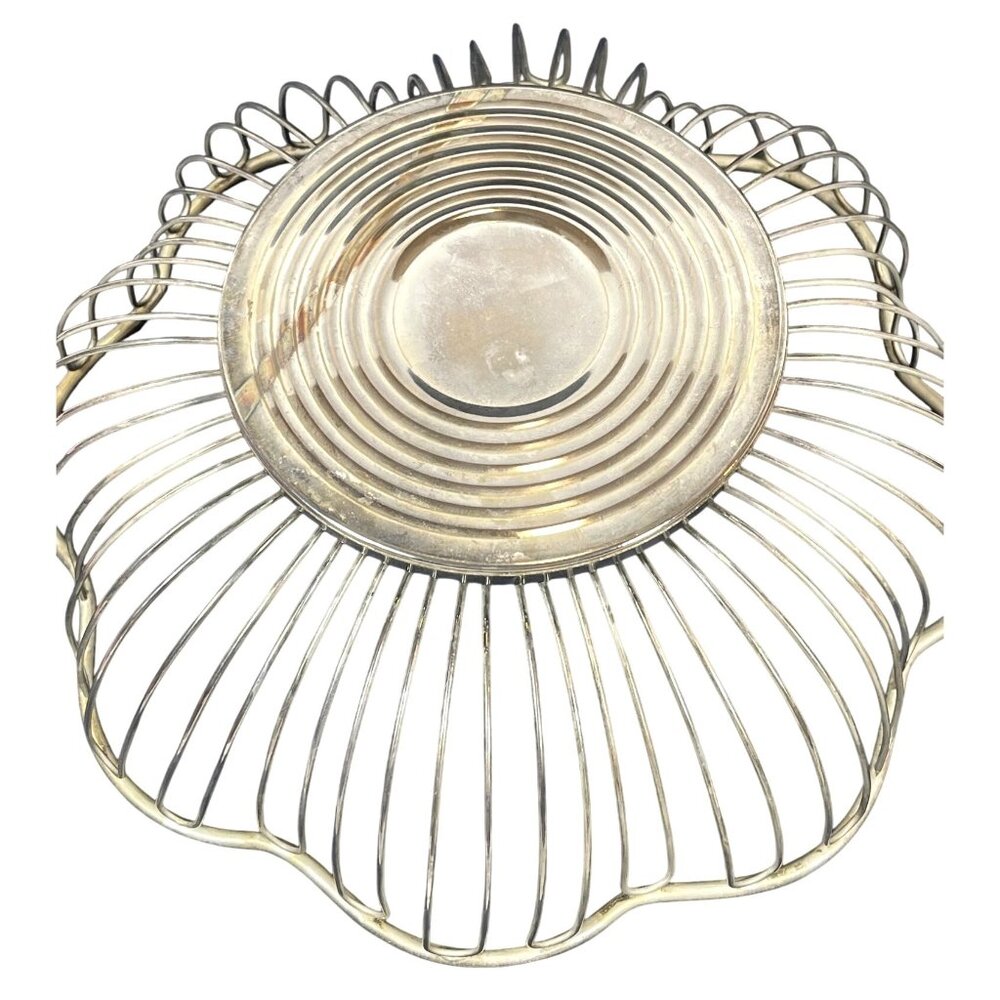 Silver Plate Wire Fruit Bread Basket Round Bowl Art MCM Retro Holiday Dinner VTG - Picture 3 of 10